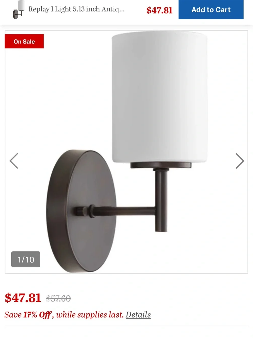 Modern Wall Sconce with White Drum Shade - Bronze Finish